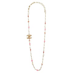 Chanel Collier Sautoir 2024 Pink Striped CC String Necklace Pristine