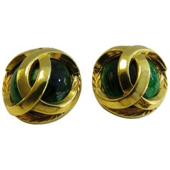 Chanel Color Stone Earring 18 Karat Gold Plated Vintage Clip on