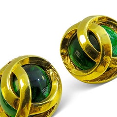 Chanel Color Stone Earring 18 Karat Gold Plated Vintage Clip on