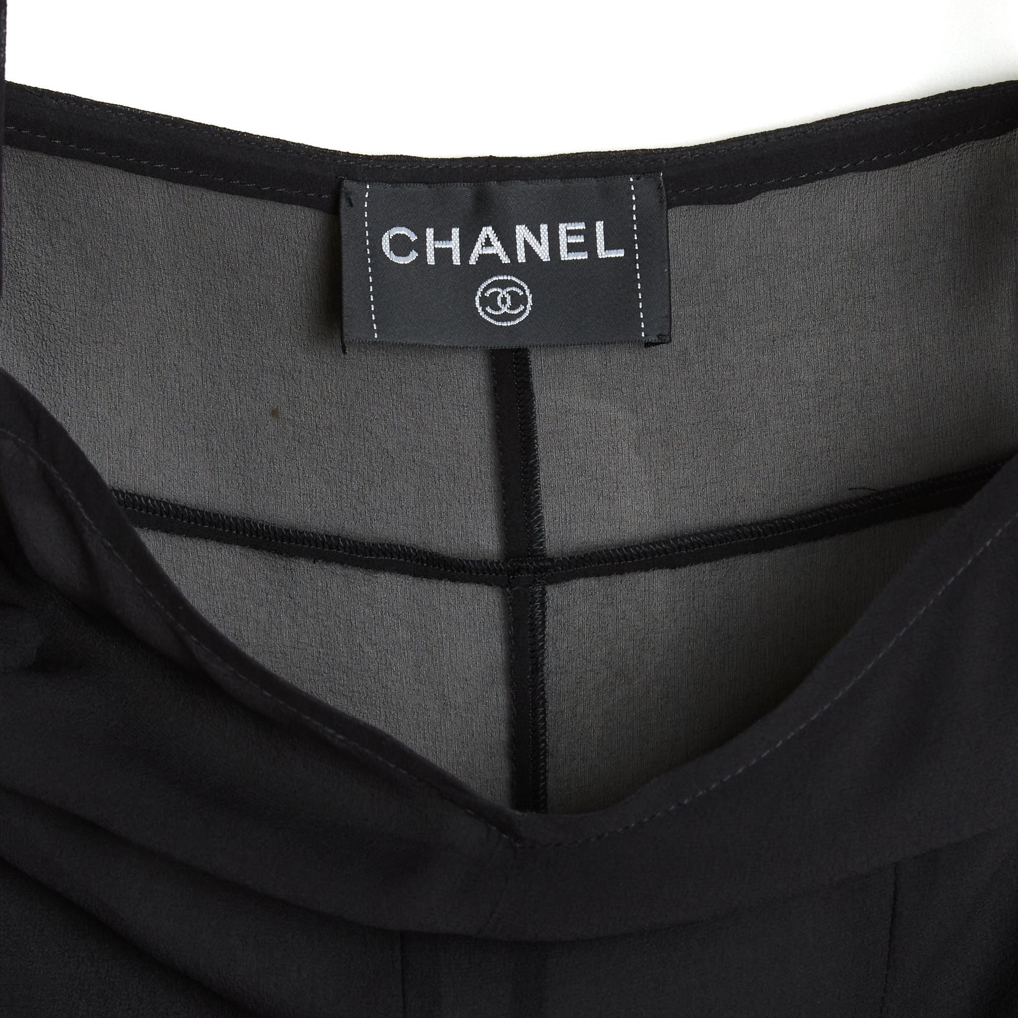 Nero Chanel Combinaison trasparente FR38 Tuta in crêpe di seta nera UK10 US8 in vendita