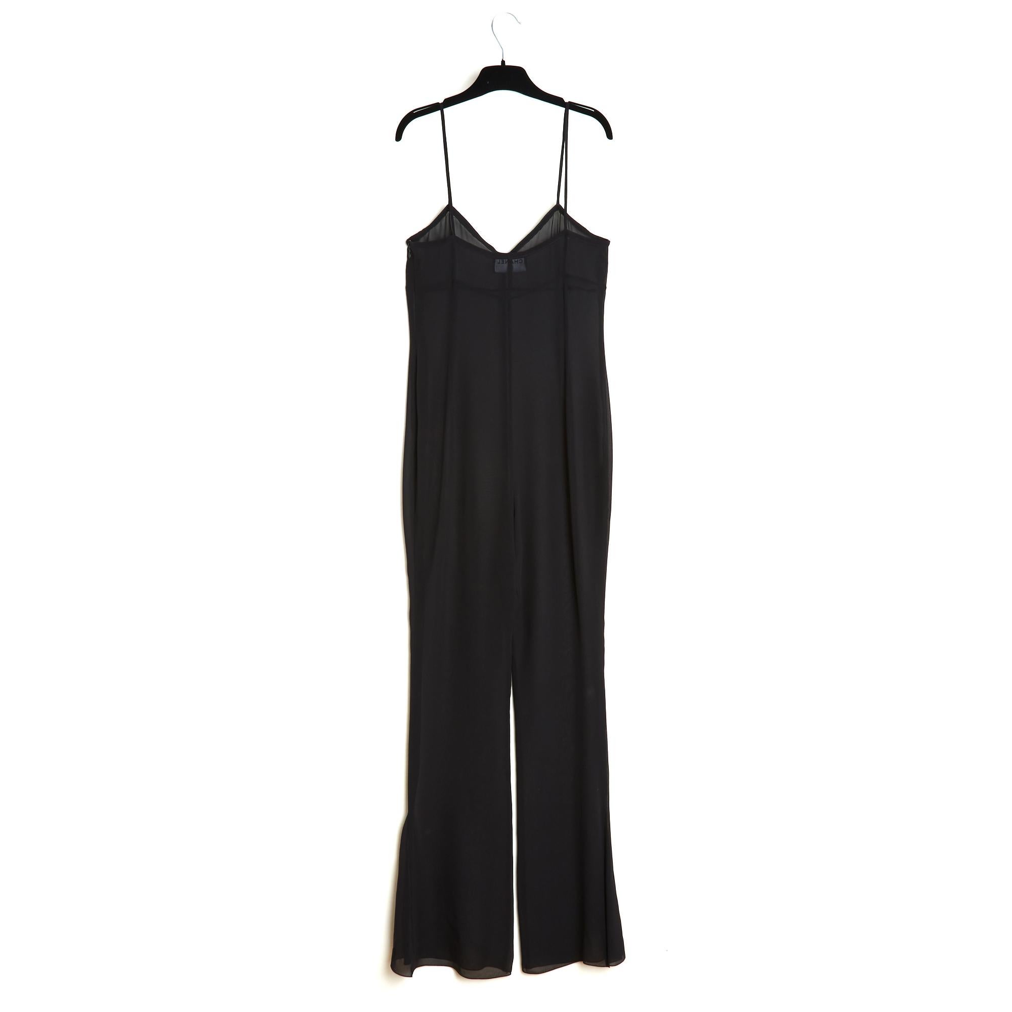 Chanel Combinaison trasparente FR38 Tuta in crêpe di seta nera UK10 US8 in vendita 1