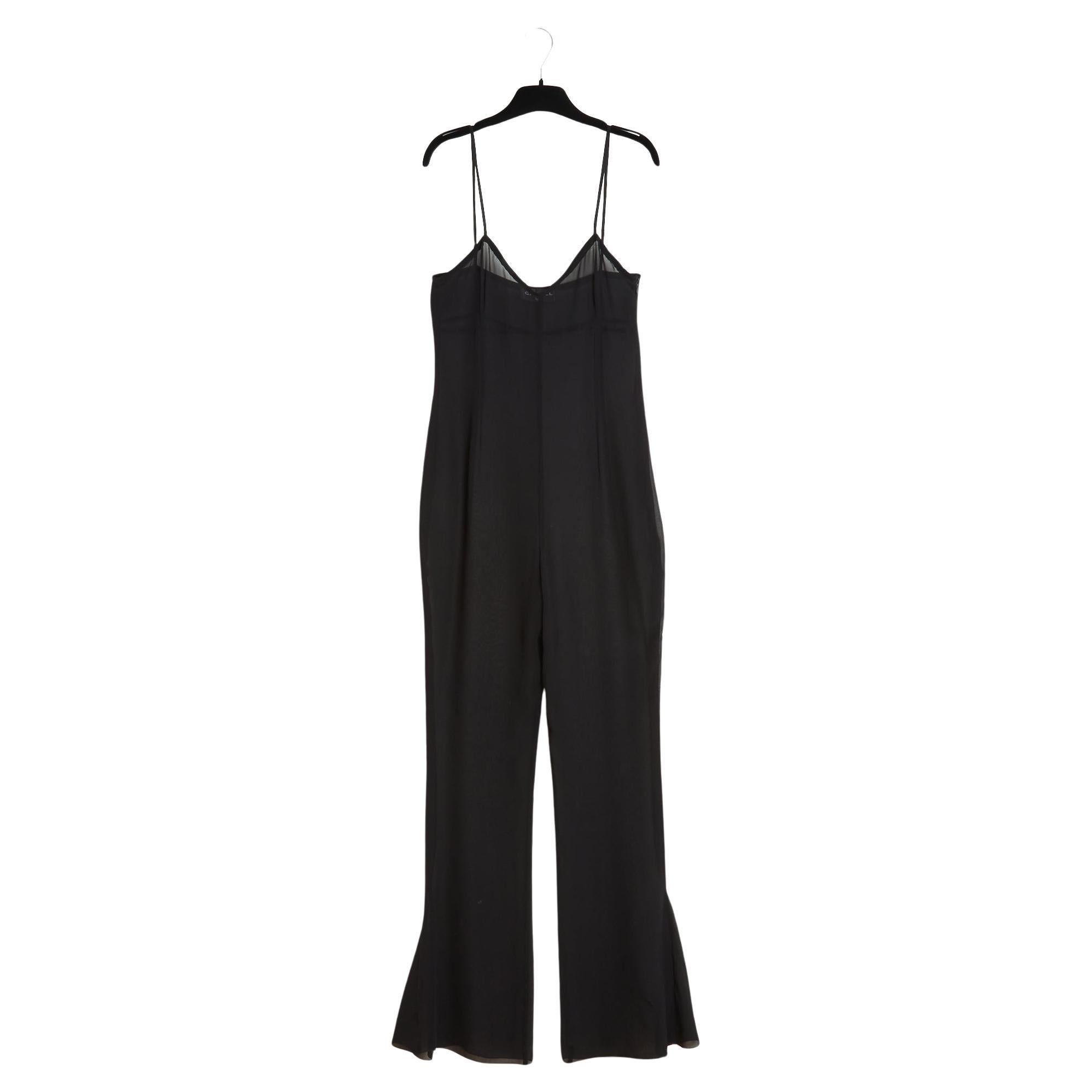 Chanel Combinaison transparent FR38 Black Silk Sheer Crepe Jumpsuit UK10 US8