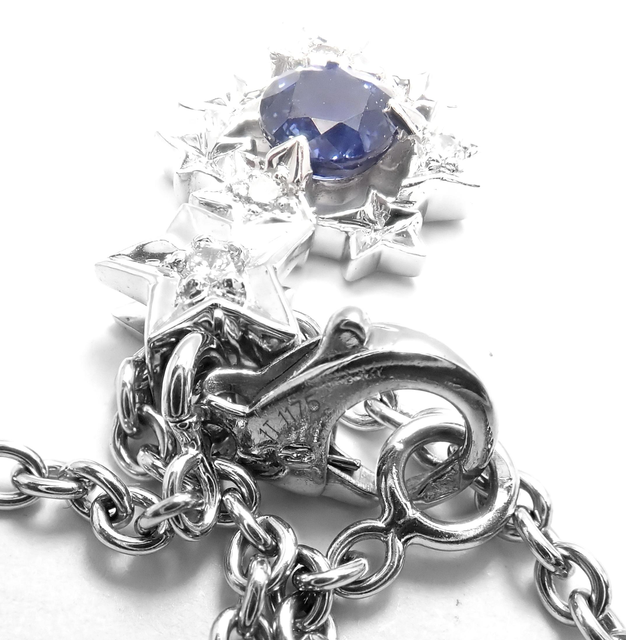 Chanel Comet Star Diamond Sapphire White Gold Pendant Necklace In Excellent Condition In Holland, PA