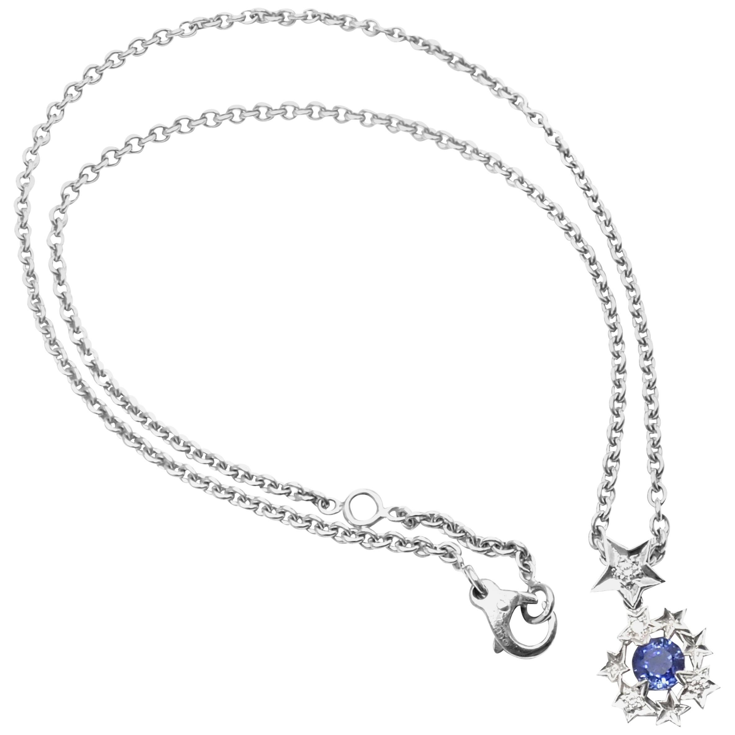 Chanel Comet Star Diamond Sapphire White Gold Pendant Necklace