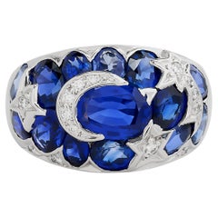 Chanel Comete 18 Karat White Gold Sapphire and Diamond Moon & Stars Ring