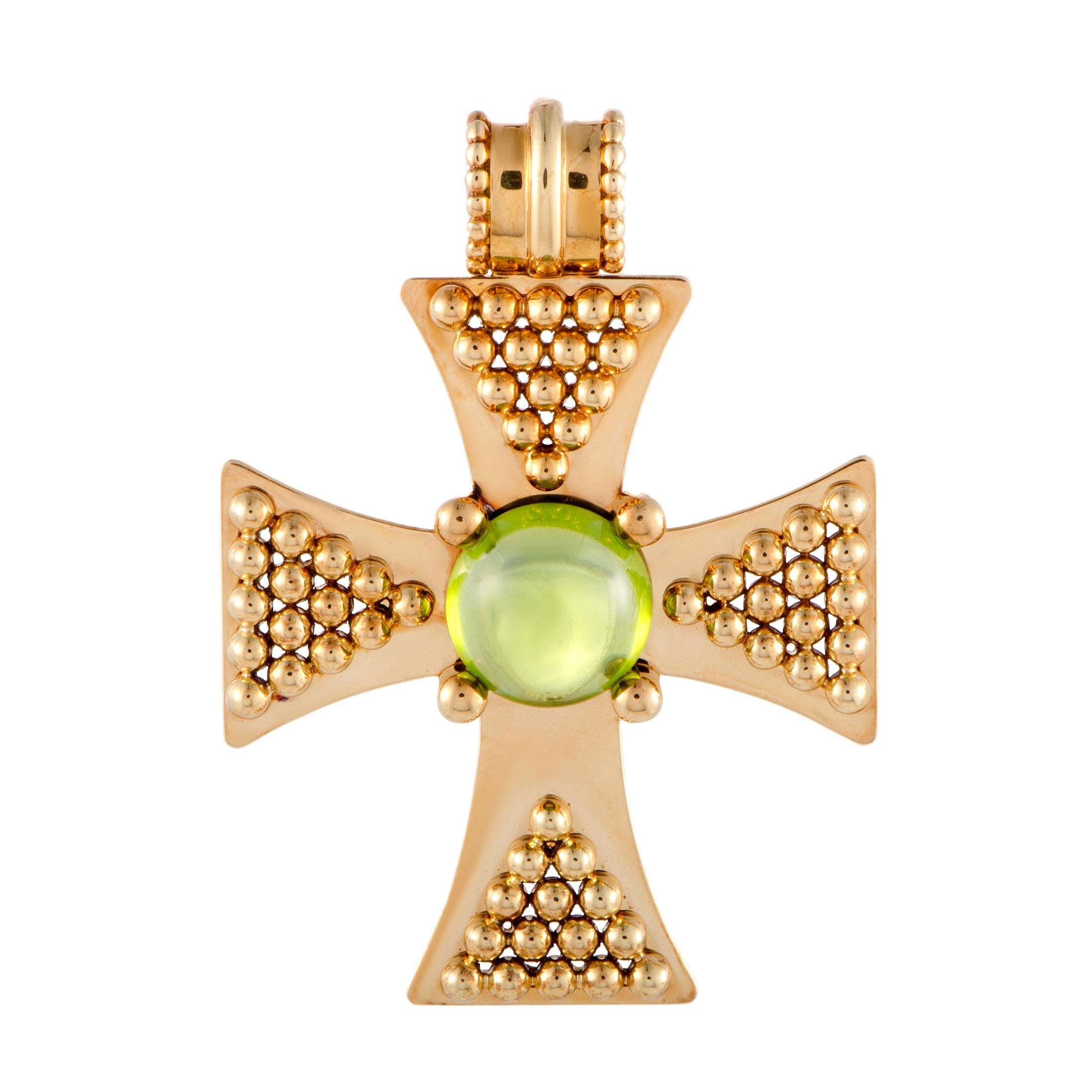 Chanel Comete 18 Karat Yellow Gold Peridot Cabochon Templar Cross Pendant