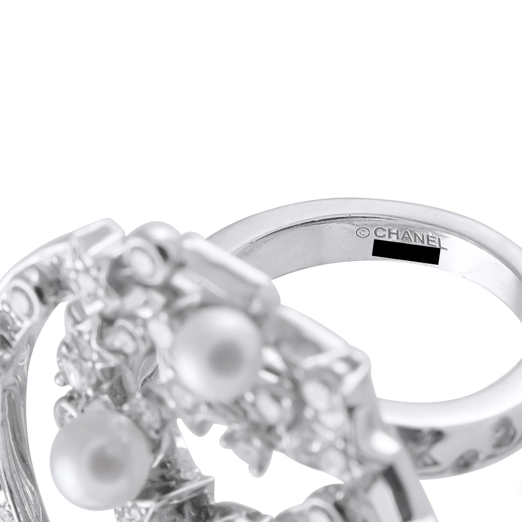 Chanel Comete 18K White Gold 1.25ct Diamond and Pearl Ring im Zustand „Hervorragend“ im Angebot in Southampton, PA