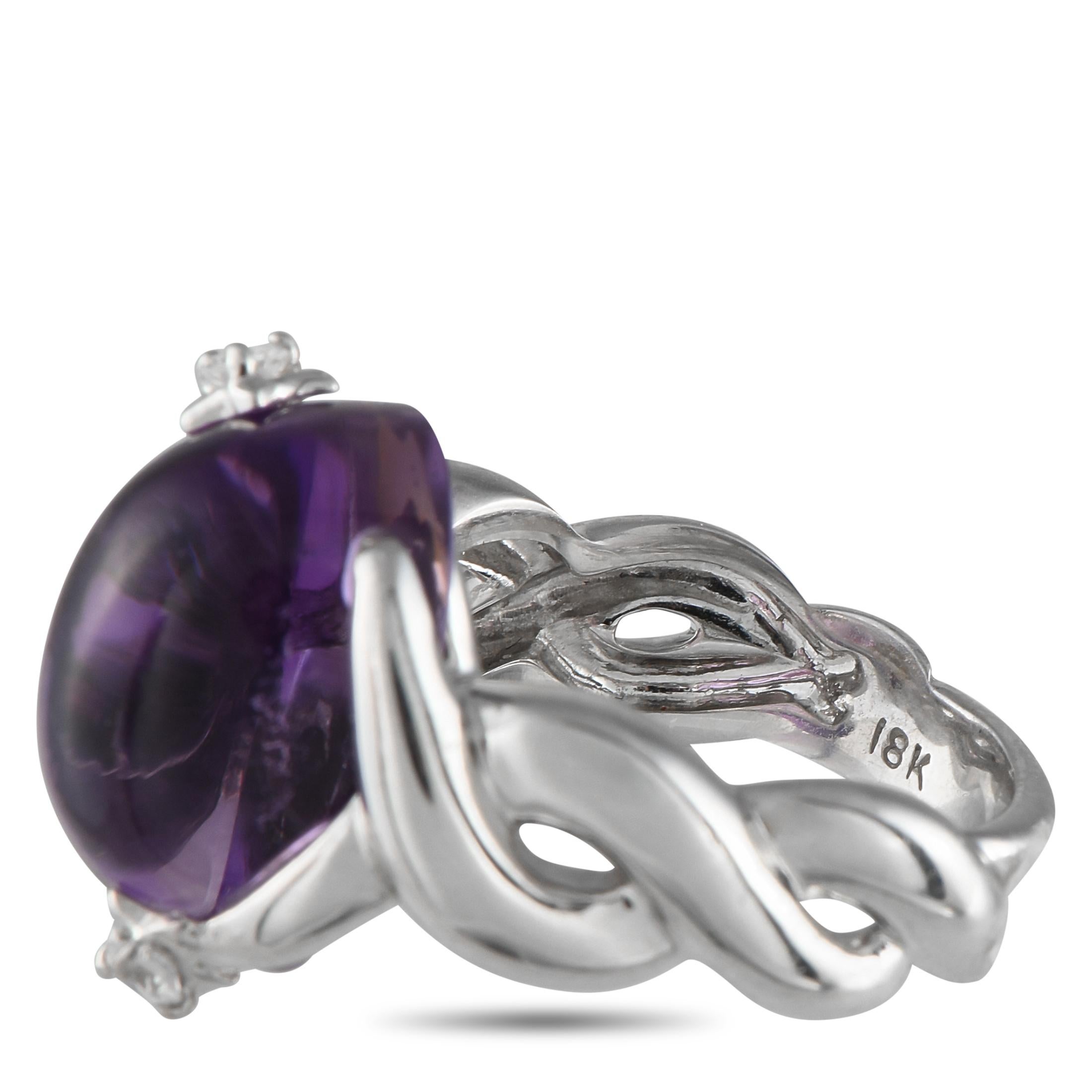 Chanel Comete 18K White Gold Diamond and Amethyst Ring In Excellent Condition For Sale In Southampton, PA