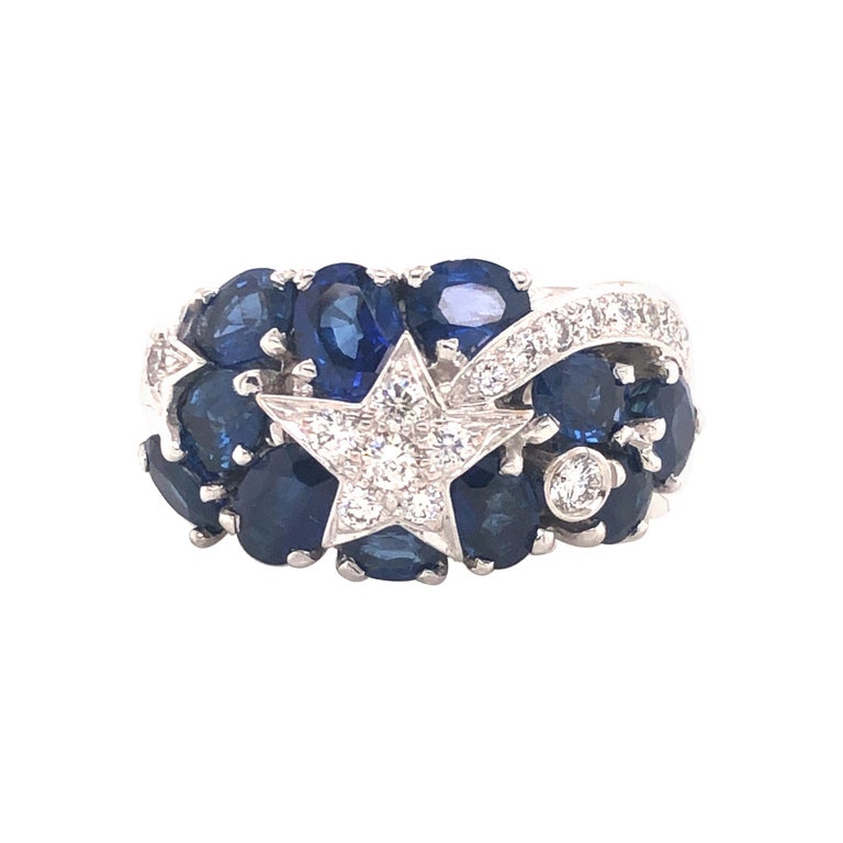 Chanel Comète 18k White Gold Diamond and Sapphire Ring at 1stDibs