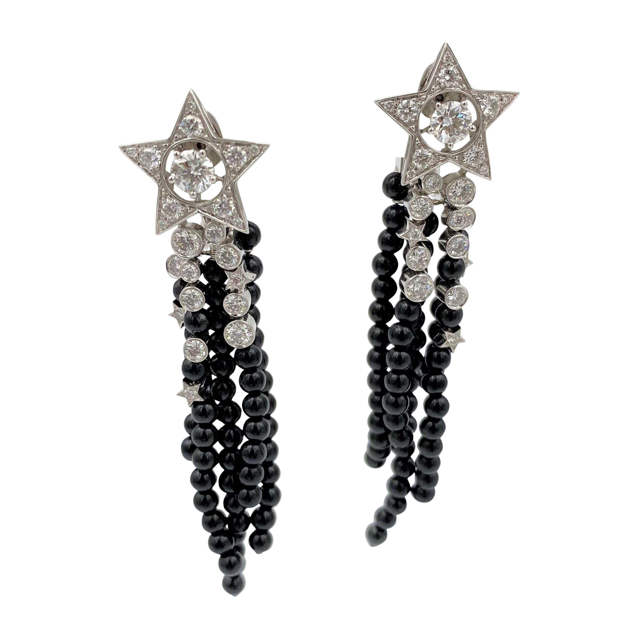 Chanel Comète Diamond and Black Spinel Earrings
