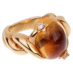 Chanel Comete Diamond Citrine 18k Yellow Gold Cocktail Ring Sz 6 1/4
