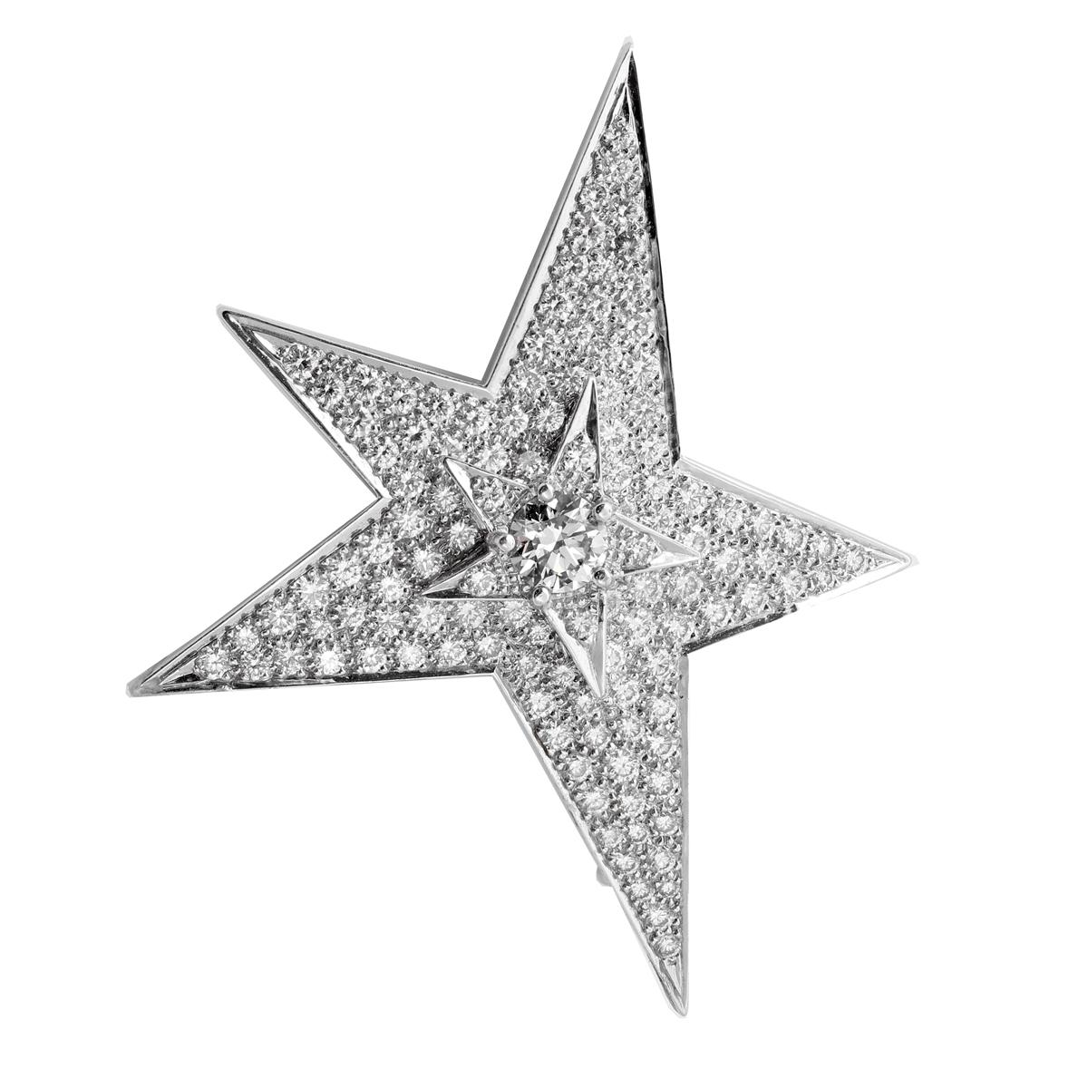 Women's or Men's Chanel Comete Diamond Gold Brooch Necklace