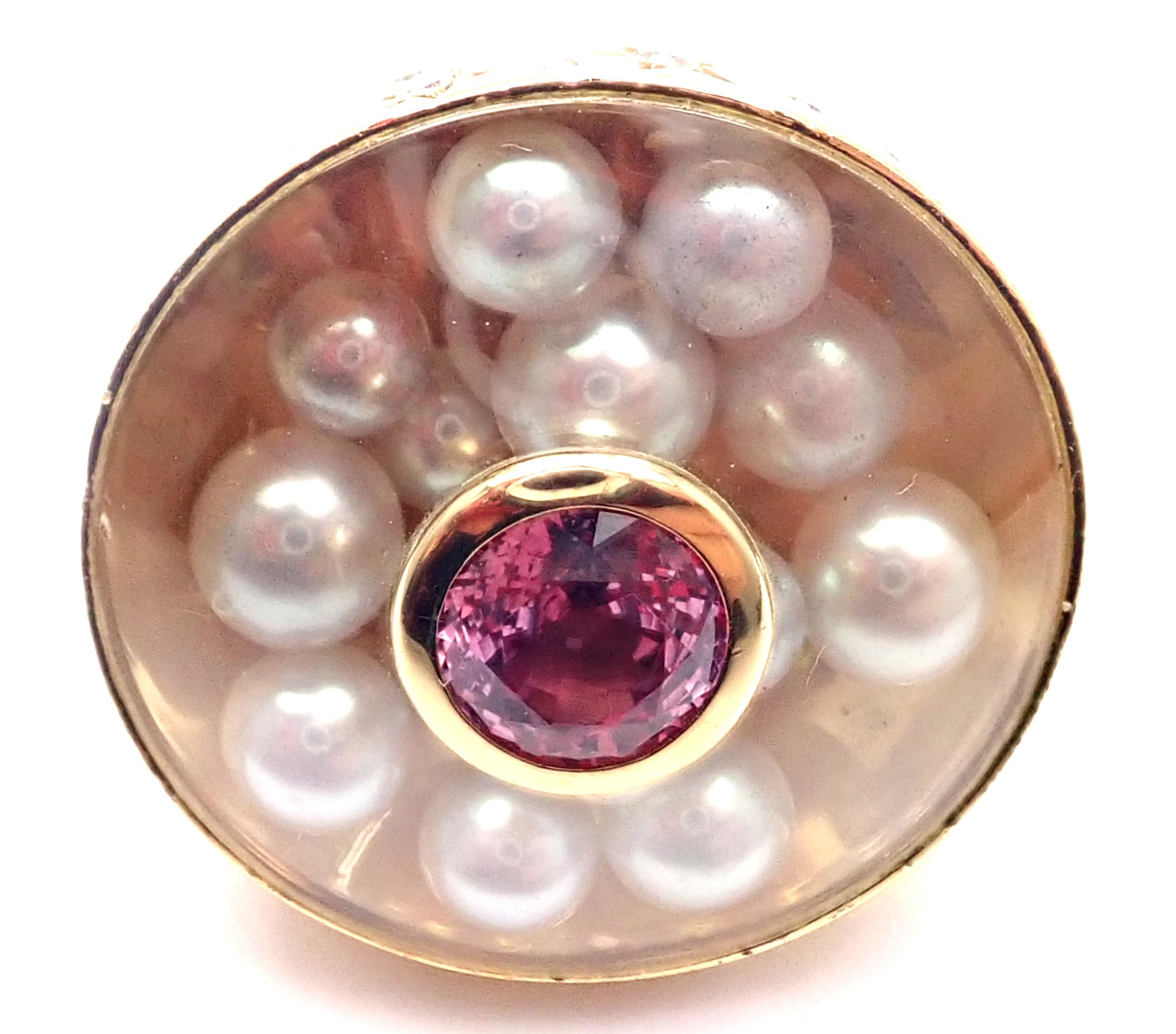 Chanel Comete Diamond Pink Sapphire Pearl Large Yellow Gold Ring 4