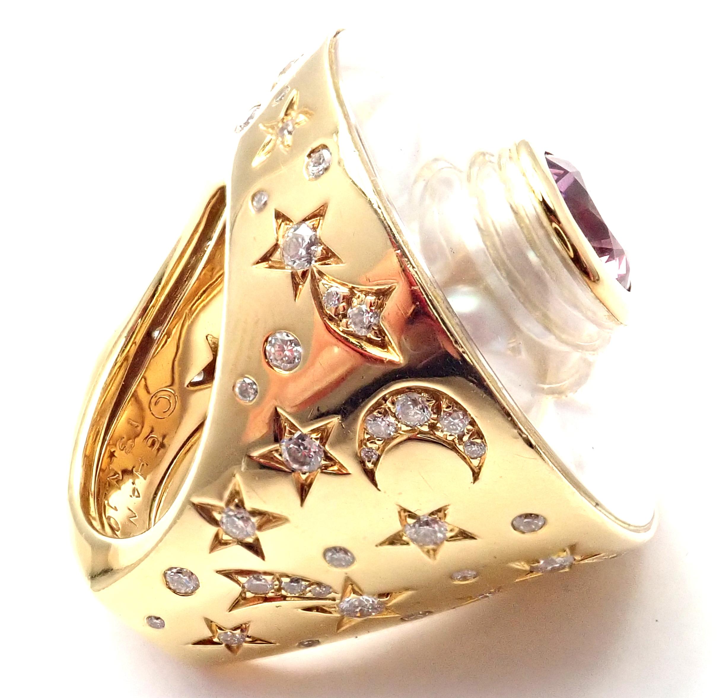 Chanel Comete Diamond Pink Sapphire Pearl Large Yellow Gold Ring 2