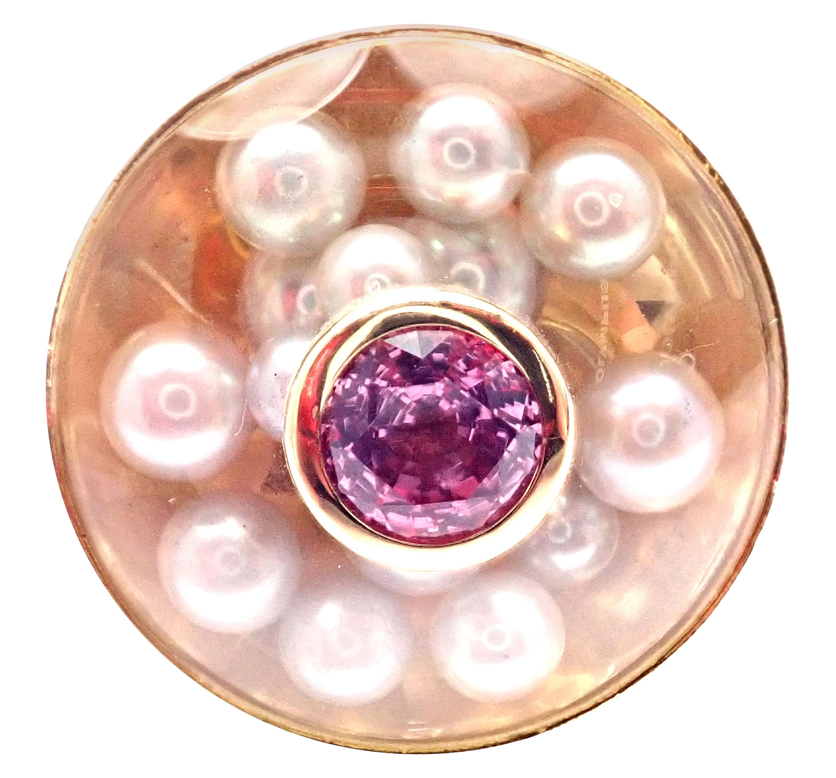 Chanel Comete Diamond Pink Sapphire Pearl Large Yellow Gold Ring