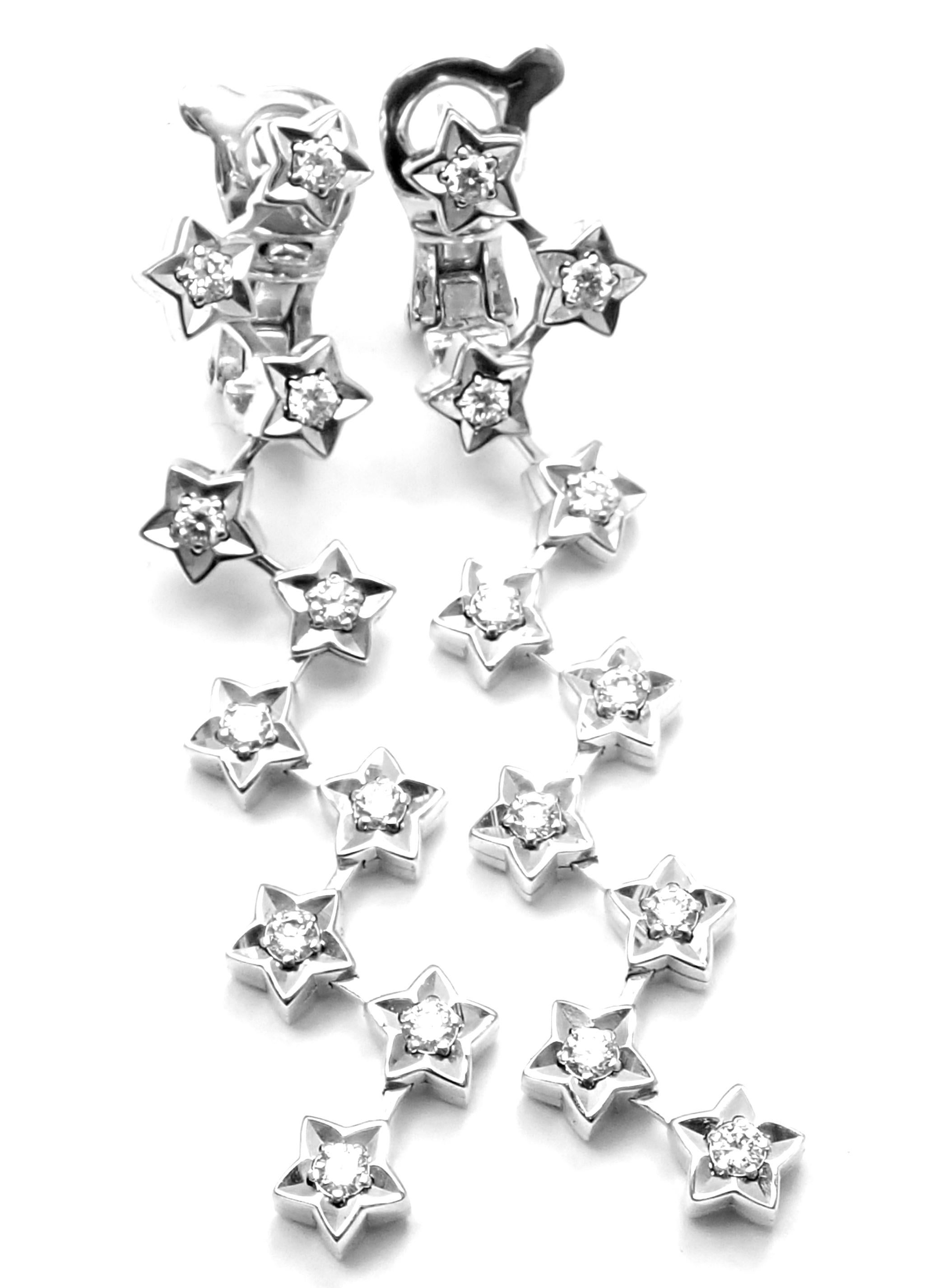 18k White Gold Diamond Star Comete Drop Earrings by Chanel.
With 20 round brilliant cut diamonds, VVS1 clarity, E color. Total Diamond Weight: .60ct. 
These earrings are for pierced ears.
Details:
Measurements: 1 3/4
