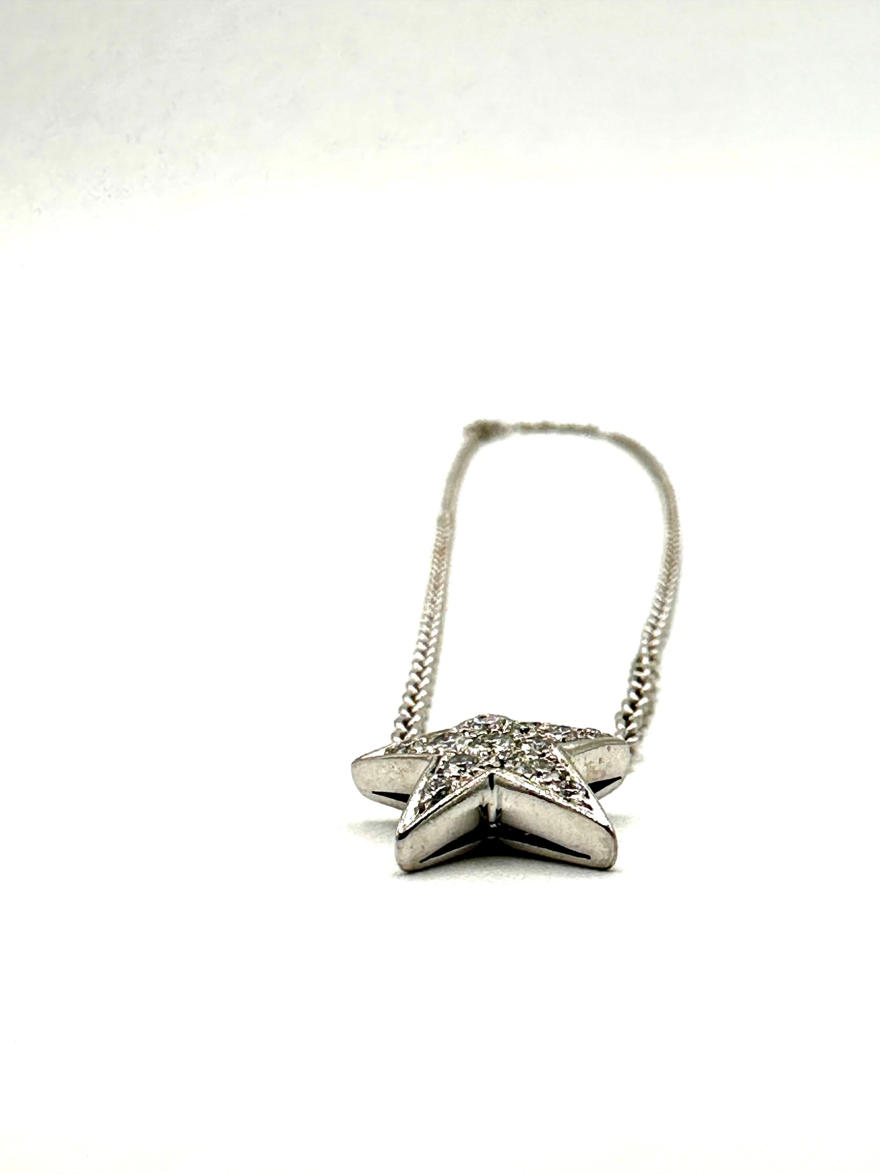 Modern Chanel Comete Pave Diamond Star and 18K White Gold Pendant Necklace  For Sale