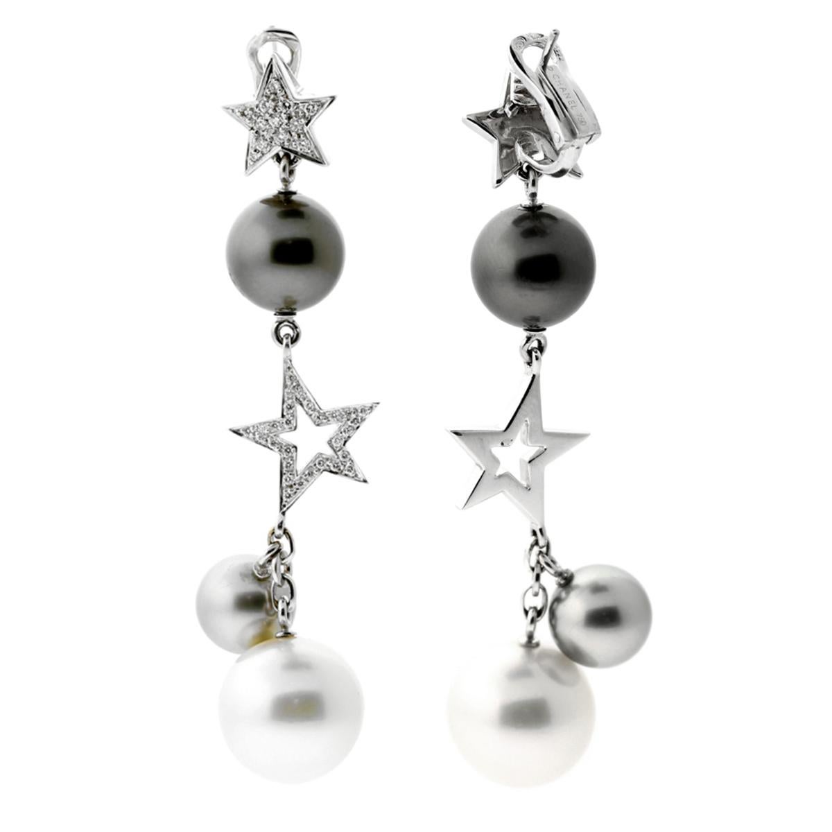 Chanel Comete Perlentropfen-Diamant-Ohrringe aus Gold Damen im Angebot