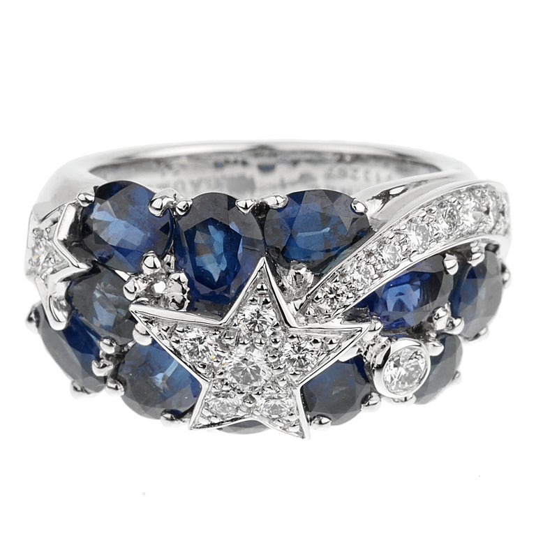 Chanel Comete Sapphire Diamond White Gold Ring For Sale at 1stDibs