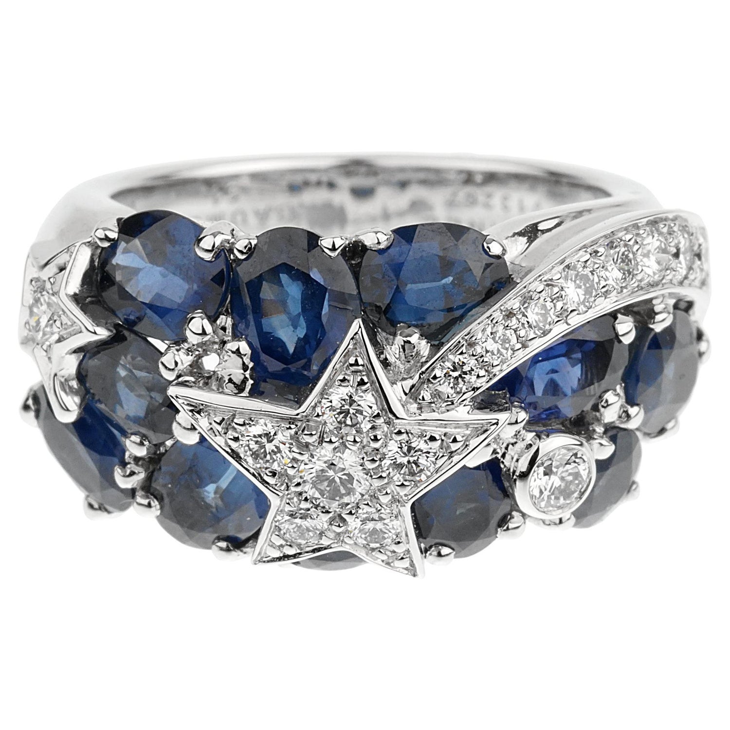 Chanel Comète 18k White Gold Diamond and Sapphire Ring at 1stDibs