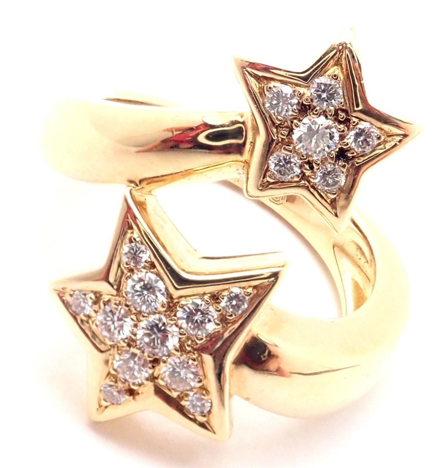 18k Yellow Gold Comete Star Diamond Ring by Chanel.
With 17 round brilliant cut diamonds, VS1 clarity, G color. Total Diamond Weight: .34ct. 
Details:
Size: 5 3/4
Width: 22mm
Weight: 8.4 grams
Stamped Hallmarks: Chanel 750 7I1122
*Free Shipping