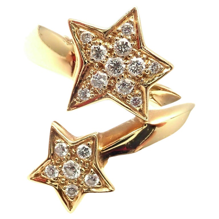 Authentic! Chanel Comete 18k Yellow Gold Star Diamond Cocktail Ring