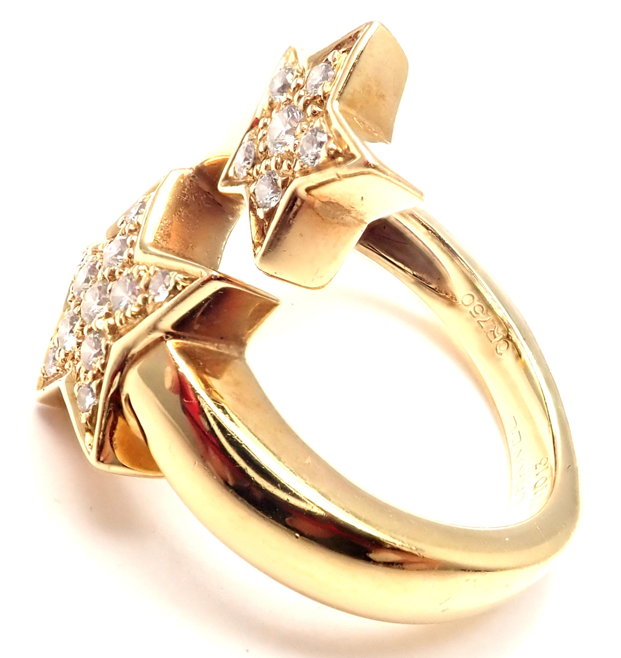 Chanel Comete Star Diamond Gold Cocktail Ring In Excellent Condition In Holland, PA