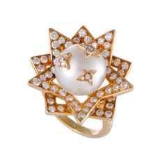 Vintage Chanel Comete White Pearl and Diamond Double Star Cocktail Ring