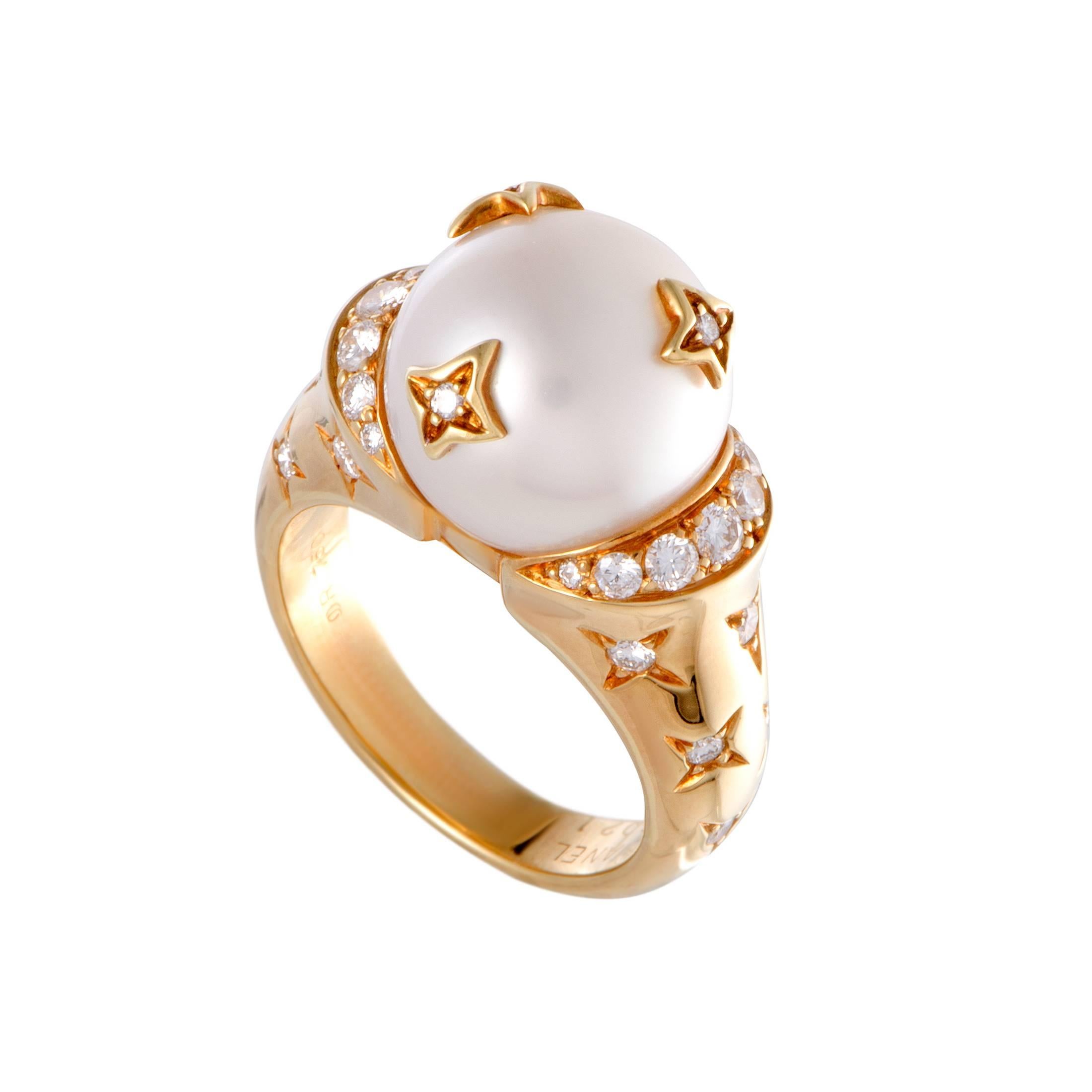Chanel Comete White Pearl Diamond Yellow Gold Ring