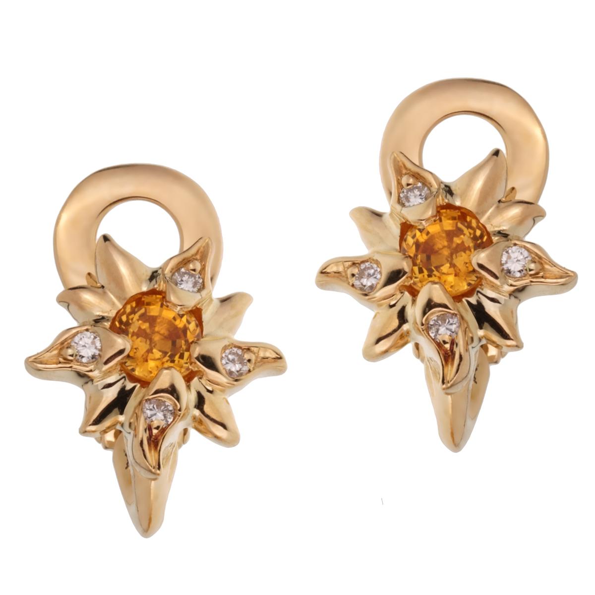 Round Cut Chanel Comete Yellow Sapphire Diamond Gold Earrings For Sale