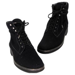 Used Chanel Commando 45/12 Leather Combat Lace Up Boots/Booties CC-0402N-0102