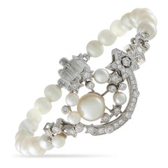 Chanel Comte 18K White Gold 2.50ct Diamond and Pearl Earrings and Bracelet Set