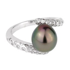 Chanel Concept Bague Cocktail Perle Diamant Or Blanc 18k Sz 5 1/2