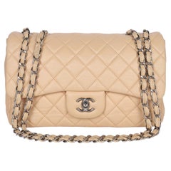 Chanel Contemporary Lambskin Quilted Jumbo Single Flap Bag in Beige