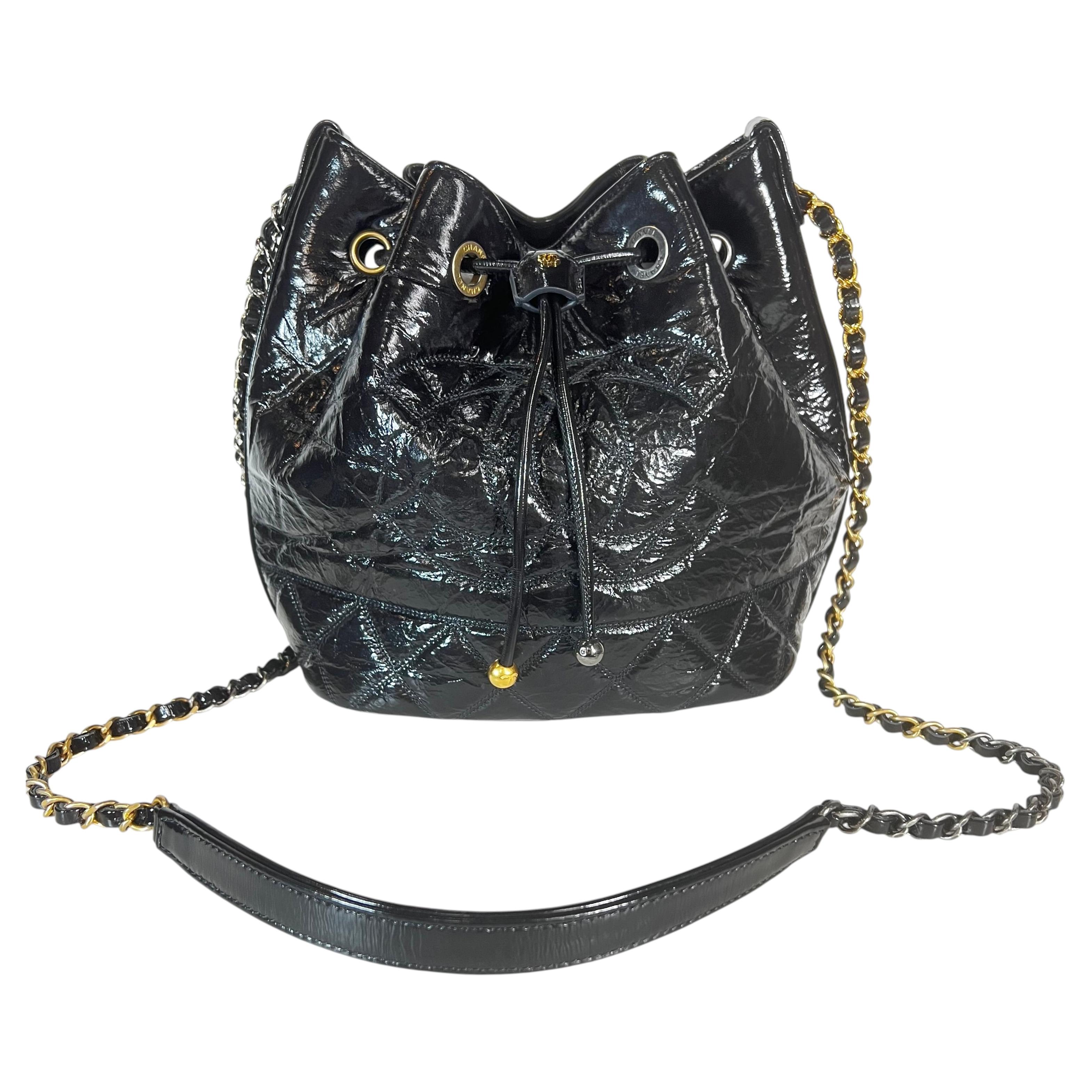 Chanel Contemporary Women's Drawstring Bag in Black Leather, Circa 2020 For Sale