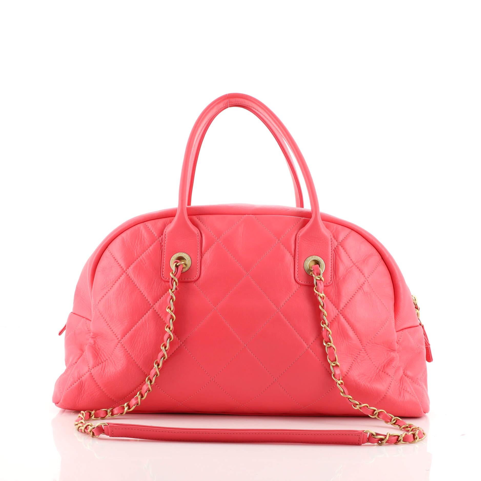 Pink Chanel Convertible Bowler Bag Quilted Calfskin