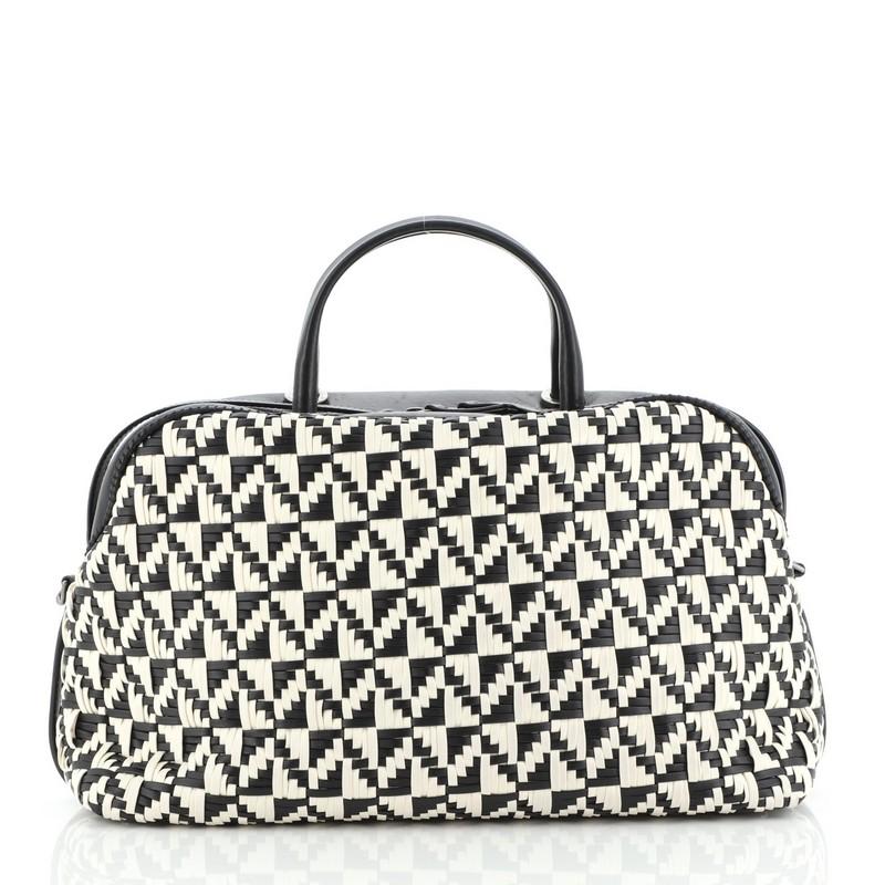 Black Chanel Convertible Chain Bowler Bag Woven Calfskin Large