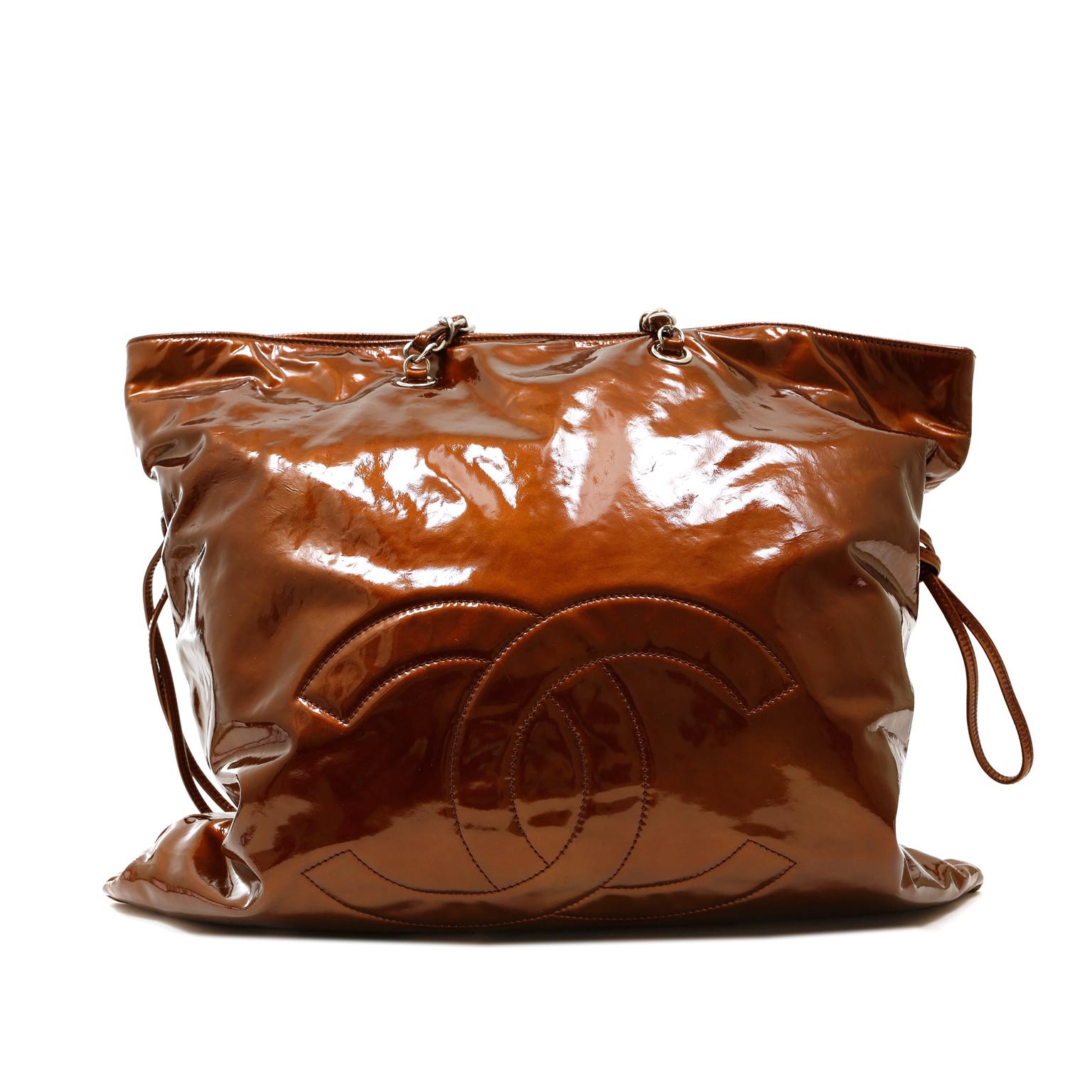 Brown Chanel Copper Patent Leather Bon Bon Tote