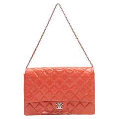Chanel Coral 2011 Quilted Patent Clutch With Chain
