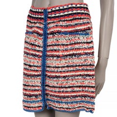 CHANEL coral & blue cotton 17S STRIPED CHAIN TRIM KNIT Skirt 40 M