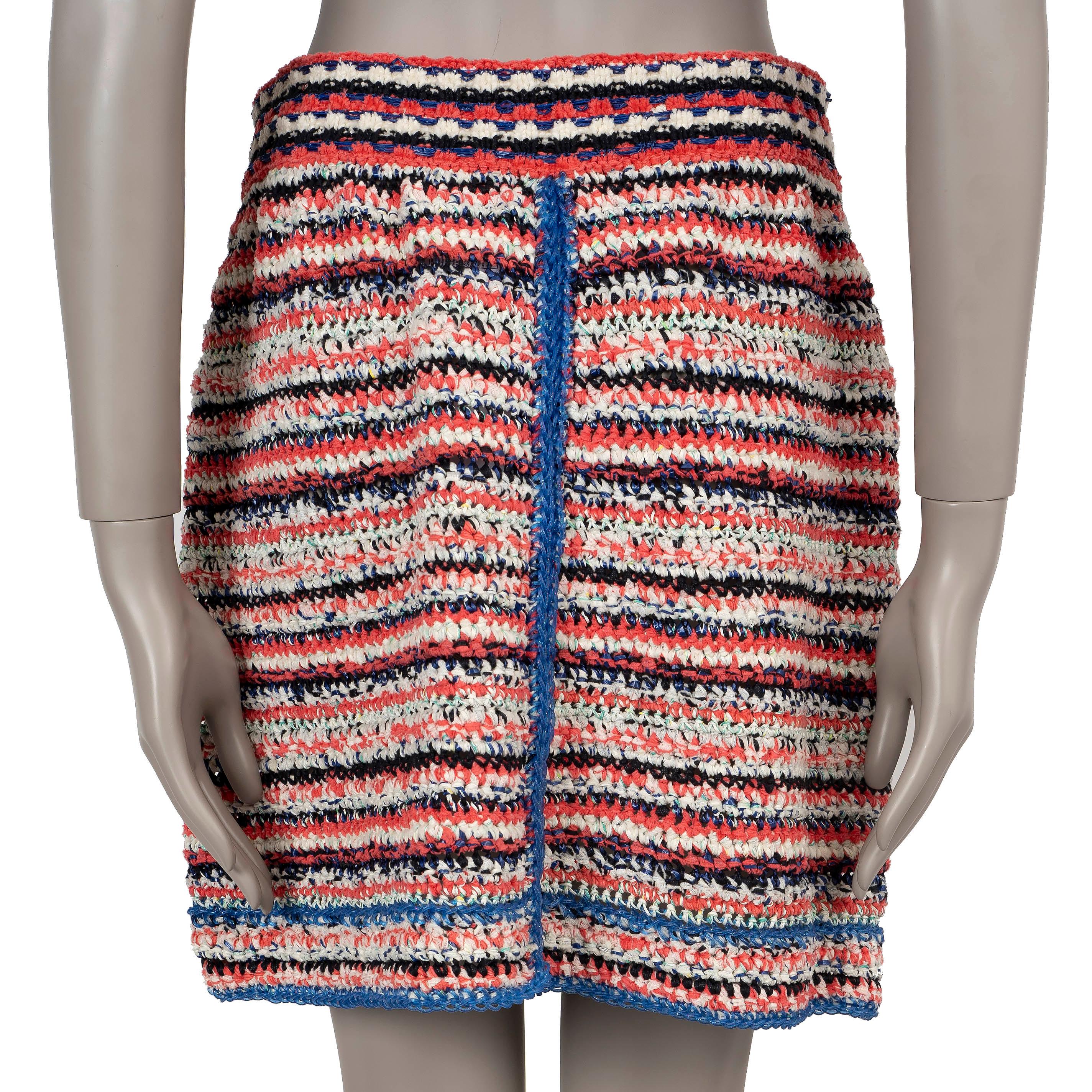 Brown CHANEL coral & blue cotton 17S STRIPED CHAIN TRIM KNIT Skirt 40 M For Sale