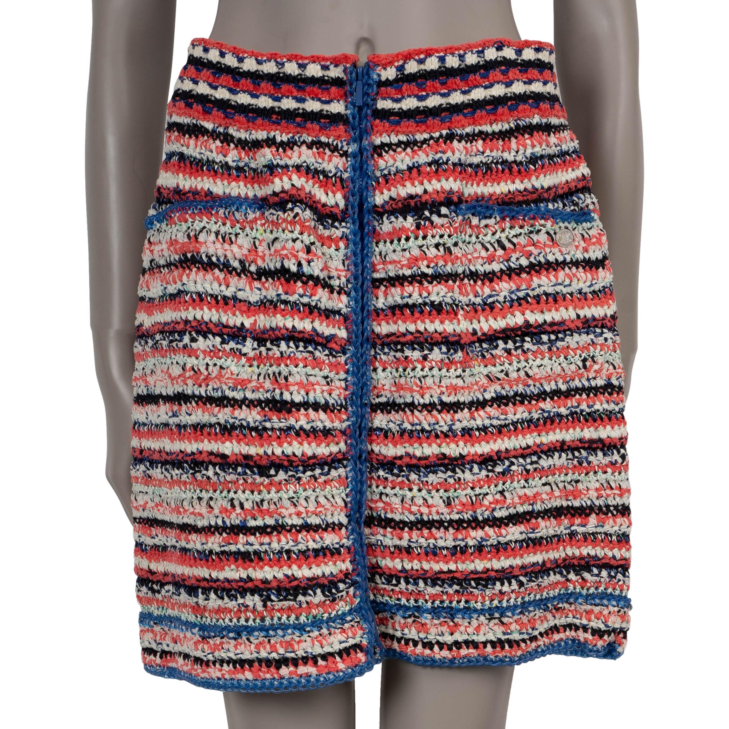 CHANEL coral & blue cotton 17S STRIPED CHAIN TRIM KNIT Skirt 40 M For Sale