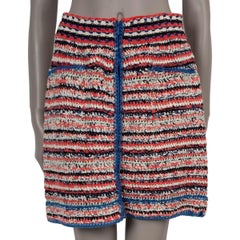 CHANEL coral & blue cotton 17S STRIPED CHAIN TRIM KNIT Skirt 40 M