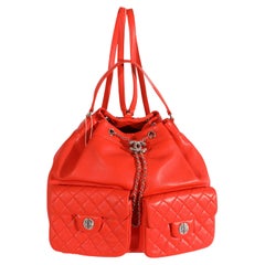 Chanel Coral Calfskin Double Pocket Drawstring Backpack