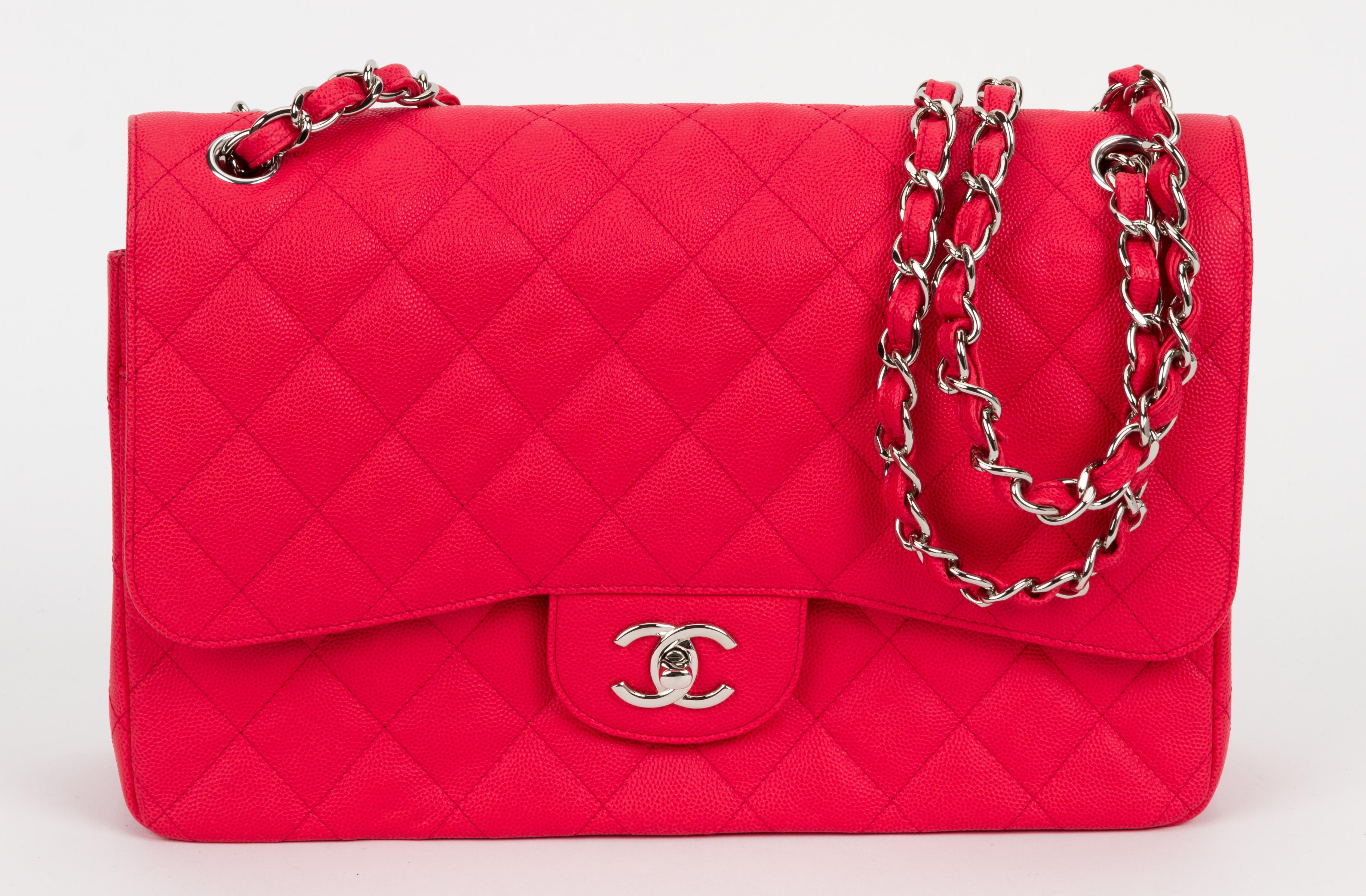 Chanel Coral Caviar Jumbo Double Flap In Excellent Condition In West Hollywood, CA