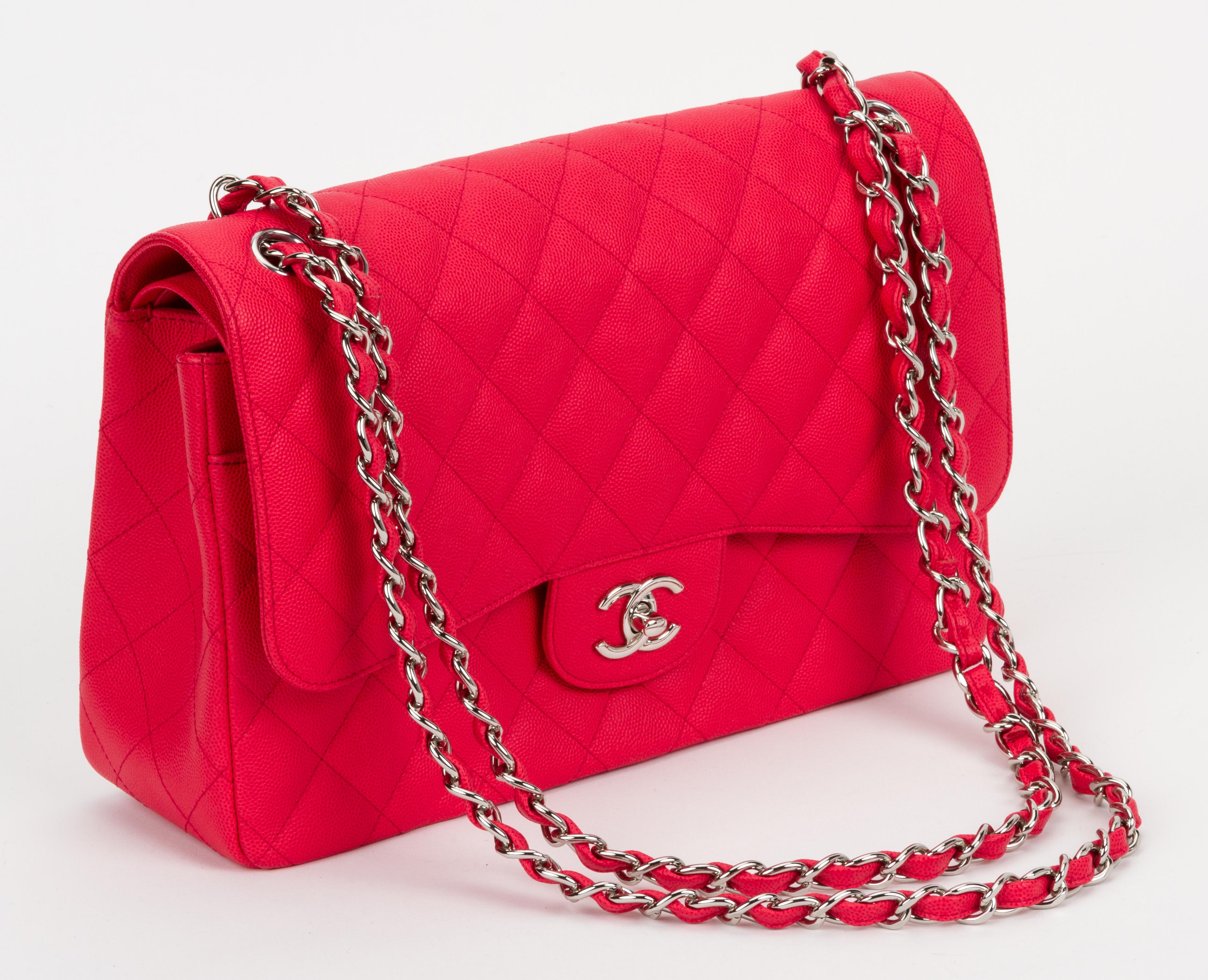 Women's Chanel Coral Caviar Jumbo Double Flap