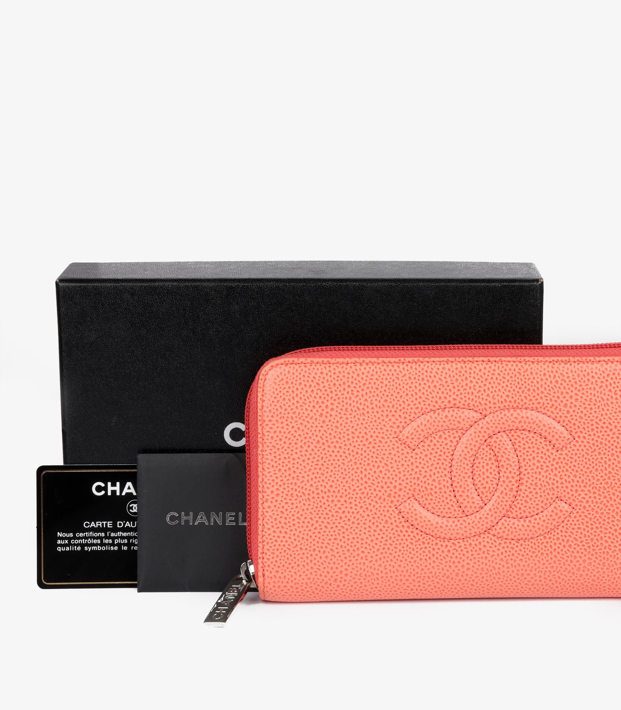 Women's Chanel Coral Caviar Leather Timeless Long Wallet For Sale