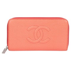 Used Chanel Coral Caviar Leather Timeless Long Wallet