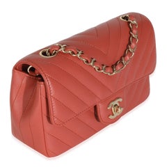 Chanel Coral Chevron Calfskin Mini Rectangular Flap Bag