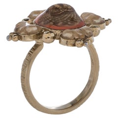 Chanel Coral 
Cream Enamel CC Cocktail Ring Size EU 55